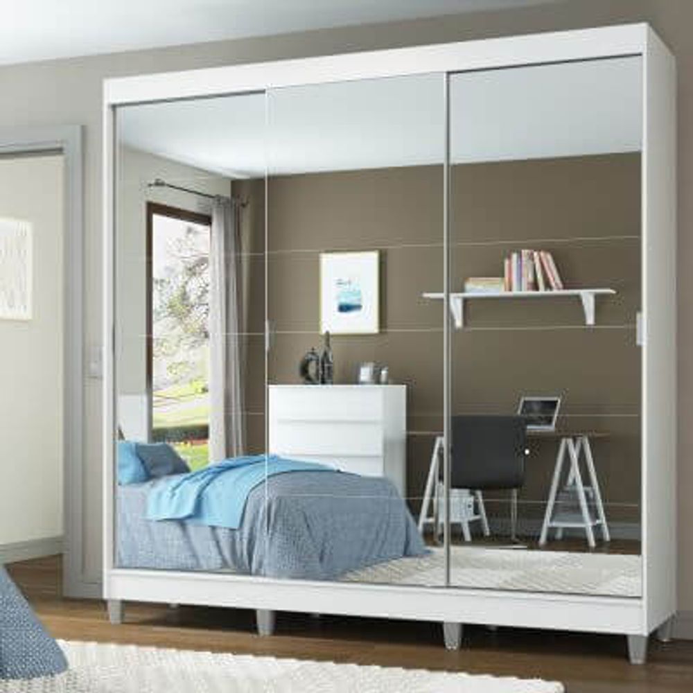 imagem de Guarda-Roupa Casal Veneza 3 portas espelho180x215x55 Branco Madesa 1085093ECP